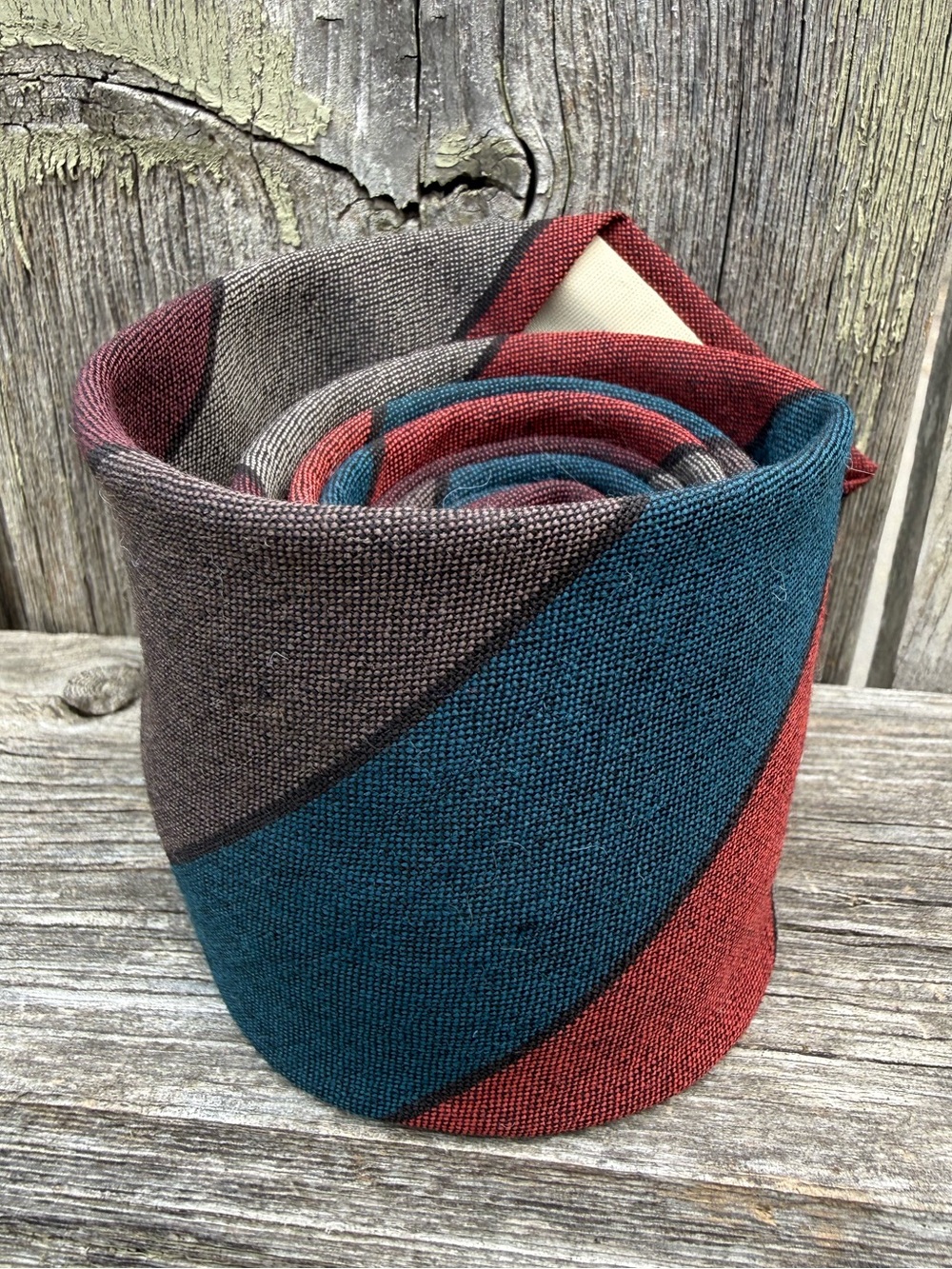 Vintage Pierre Cardin Paris Wool Necktie Striped Rust Red Teal Blue Grey Canada